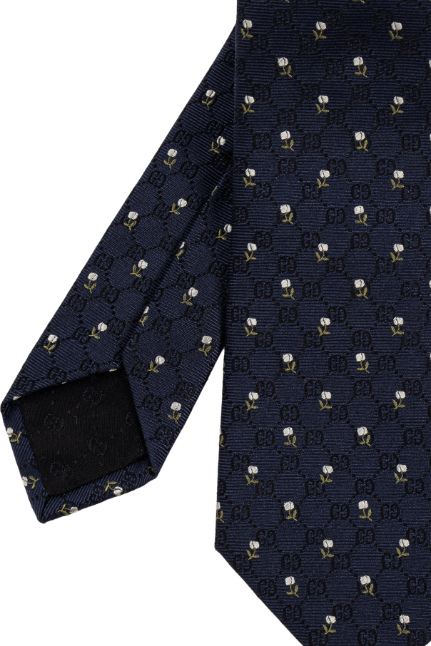 Gucci Navy With Print Silk Tie